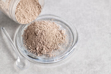 Activated zeolite,clinoptilolite activated saponite, silicon, body detoxification on a light background, macro