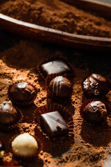 chocolate sweets on the cocoa powder