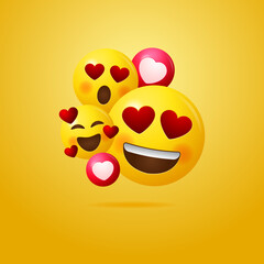 Love and happiness emoticon vector illustration, group of emoji template design