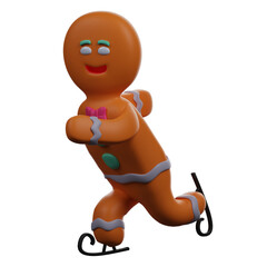  3D illustration. 3D Cartoon Illustration of Gingerbread wearing ice skates. play with enthusiasm. showing a cute smile. 3D Cartoon Character