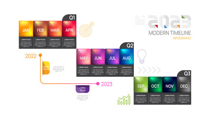Infographic 2023 template for business. Modern  Timeline diagram calendar and 4 quarter topics, Can be used for vector infographics, flow charts, presentations, websites.