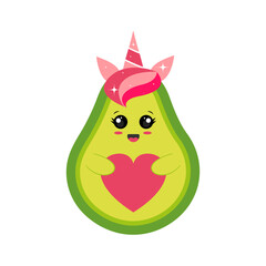 Avocado unicorn with pink hair.