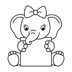 Board template with cute elephant cartoon characters vector illustration. For kids coloring book.