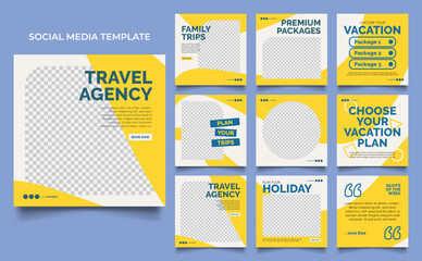 social media template banner travel and vacation service promotion. fully editable instagram and facebook square post frame puzzle organic sale poster