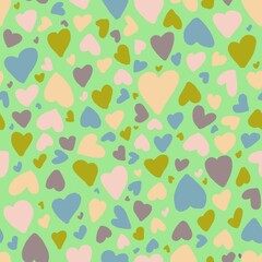 Pattern with hearts on green background 