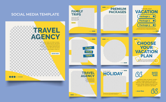 Social Media Template Banner Travel And Vacation Service Promotion. Fully Editable Instagram And Facebook Square Post Frame Puzzle Organic Sale Poster