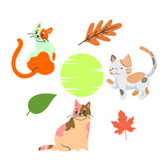 Set of funny cats on white background. Flat cartoon vector illustration.
