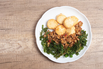 Stir Fried Egg Tofu with Pork Basil