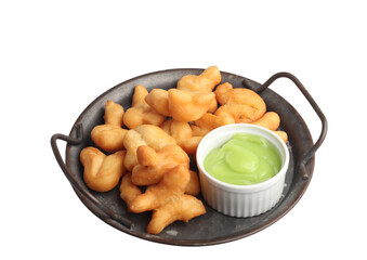 Deep-fried Patongo with Pandan Custard on White Background