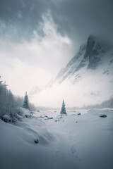 Winter mountains landscape. AI	