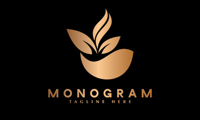 Organic beauty leaf logo vector monogram template