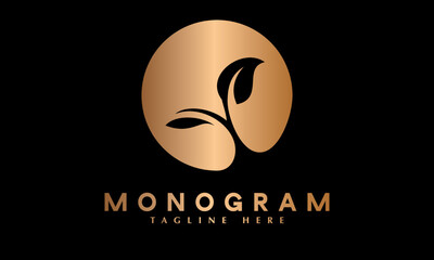 Organic beauty leaf logo vector monogram template