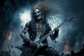 Fotobehang Heavy metal fantasy guitar player. AI © Oleksandr Blishch
