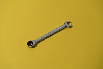 steel shiny wrench tool, industrial equipment. mechanic hardware