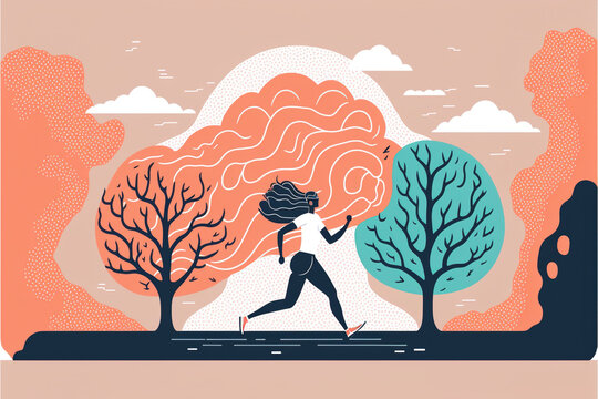 Girl running along the pavement