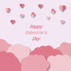 Poster or banner with paper cut hearts, flowers and clouds for valentine's day