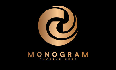Round technology logo vector monogram template