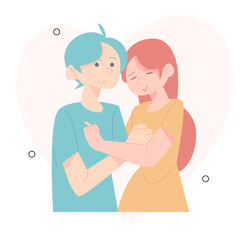 Happy Valentine, two happy couple, calendar 14 February, two people hugging each other. Flat Vector Illustration
