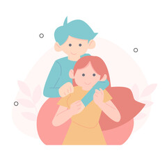 Happy Valentine, two happy couple, calendar 14 February, two people hugging each other. Flat Vector Illustration