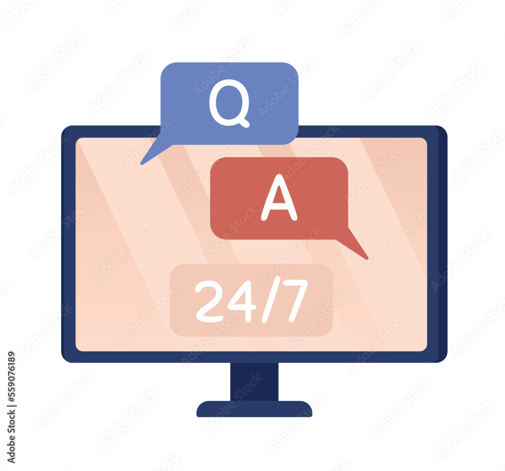 Poster customer service through computer semi flat color vector object. editable full sized item on white. 