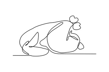 Continuous single one line drawing art of whole broiler chicken turkey meat. Vector illustration