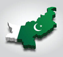 Pakistan 3d map with flag