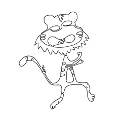 Abstract oneline continuous  drawing tiger party dancing.