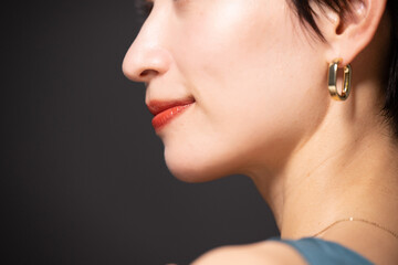 Close-up of a woman with a beautiful mouth in profile