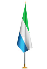 Isolated small national flag of Sierra Leone vector with golden flagpole.Standing miniature flag of Sierra Leone