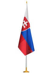 Isolated small national flag of Slovakia vector with golden flagpole.Standing miniature flag of Slovakia