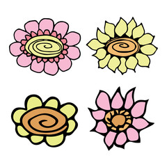 Simple flower clipart. Set of hand drawn floral doodle. For print, web, design, decor, logo