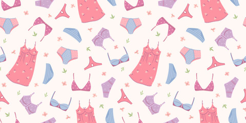 Seamless pattern with womens underwear. Vector design concept for International Women s Day and other