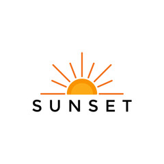 Fototapeta na wymiar Illustration sun or sunlight, sunset, sunrise bright yellow sign outdoors logo design template
