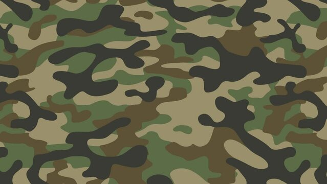 Seamless camouflage. Fashionable camouflage style, repeats. Video vector illustration. Khaki texture, military army green hunting