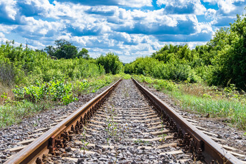 Fototapeta premium Photography to theme railway track after passing train on railroad