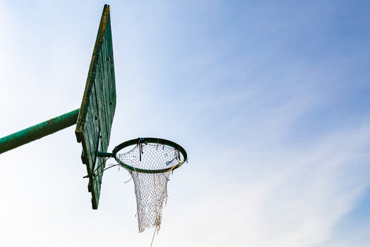 Photography on theme old basketball hoop of net basket
