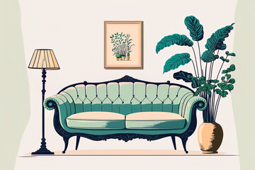 a sofa in an interior design setting against a white background. Generative AI