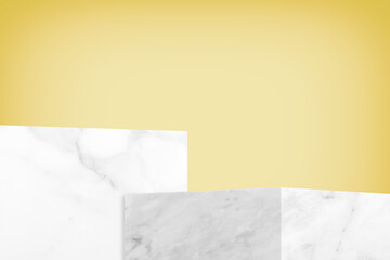 White Marble Product Stands or Podiums for Straight Line Shot with Beige Gradient Background, Suitable for Product Presentation Backdrop, Display, and Mock up.