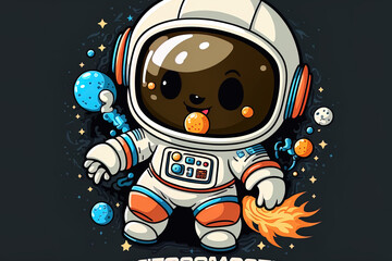 adorably testing astronaut science technology emblem isolated with a cartoon rocket. Generative AI