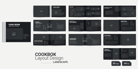 Fototapeta na wymiar Black Landscape Cookbook Layout Design Recipe book design Landscape Cookbook Booklet Cookbook Brochure Design Landscape Recipe design