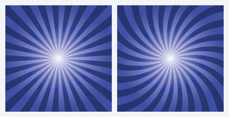 Navy blue rays background. Sunburst pattern background set. Radial and swirl retro style background in pop art style.