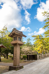 Shimane Japan 2nd Dec 2022: the stone lantern in shrine Izumo-taisha. It is one of the most ancient and important Shinto shrines in Japan. No record gives the date of establishment. Located in Izumo