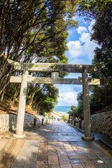Tottori Japan 2nd Dec 2022: The view of  Hakuto cost from Hakuto Shrine. 
It was elected as the first “Lover’s sanctuary” in Japan in 2010. 