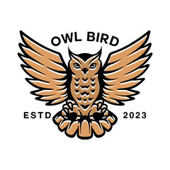 Owl Bird Logo Design Animal Emblem Vector illustration Vintage Symbol Icon
