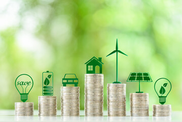Renewable or clean energy generation prices and costs, financial concept : Green eco-friendly...