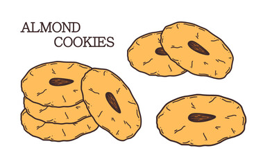 Chinese almond cookies vector illustration. Chinese New year dessert almond biscuit in doodle style.