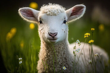 Fototapeta premium close up of an adorable newborn lamb. Generative AI
