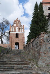 Fototapeta na wymiar Tower, Romanesque church in Czerwinsk nad Wisla, Masovia, Poland