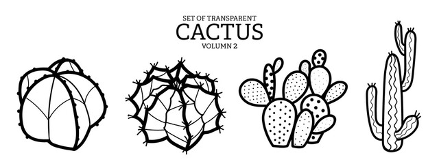 Cute hand drawn isolated black outline cactus on transparent background png file