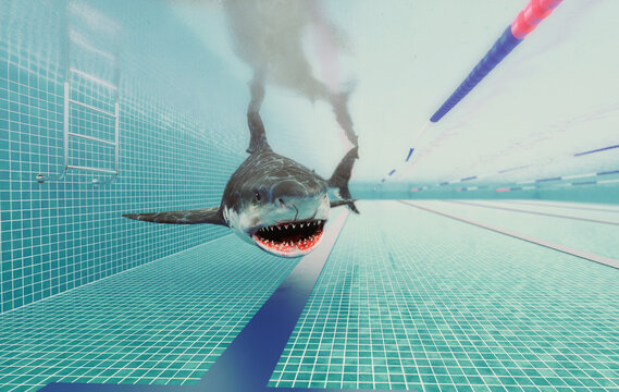 Shark in the Swimming pool underwater .